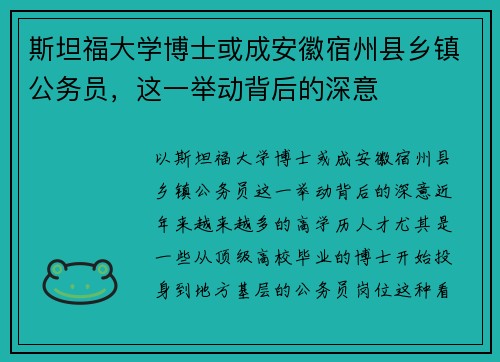 斯坦福大学博士或成安徽宿州县乡镇公务员，这一举动背后的深意