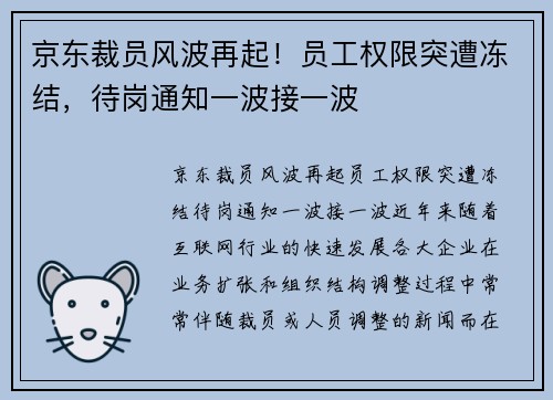 京东裁员风波再起！员工权限突遭冻结，待岗通知一波接一波