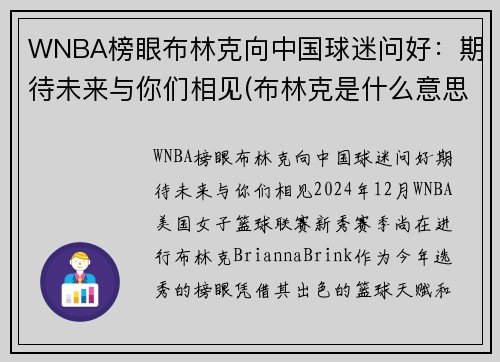 WNBA榜眼布林克向中国球迷问好：期待未来与你们相见(布林克是什么意思)