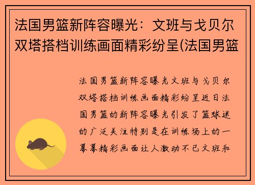 法国男篮新阵容曝光：文班与戈贝尔双塔搭档训练画面精彩纷呈(法国男篮名单)